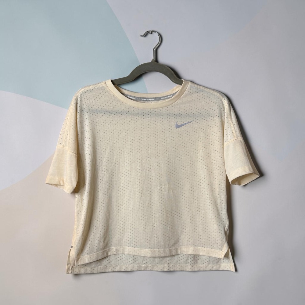 Nike Running Dri-FIT Mesh Short Sleeve Top Cream Yellow BQ5903-814 Womens Small